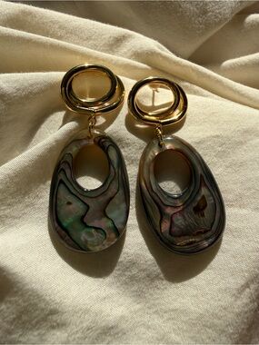 Chan Luu style Gold Hoop Earrings with Iridescent Abalone Drops